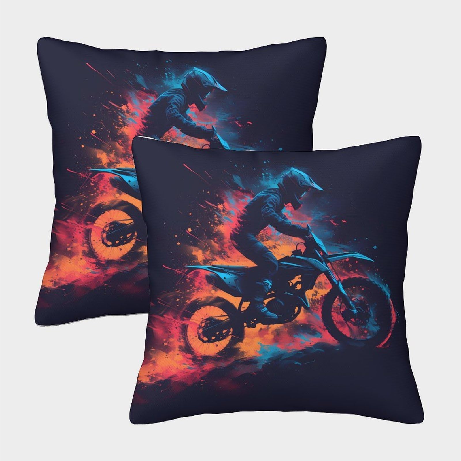 QFVANSIYO Vivid Motorcycle Rider 3D Printed Microfiber Pillowcase Bedroom Decor Motocross Pillow Cover Soft Breathable for Adults Teens 40x40cm