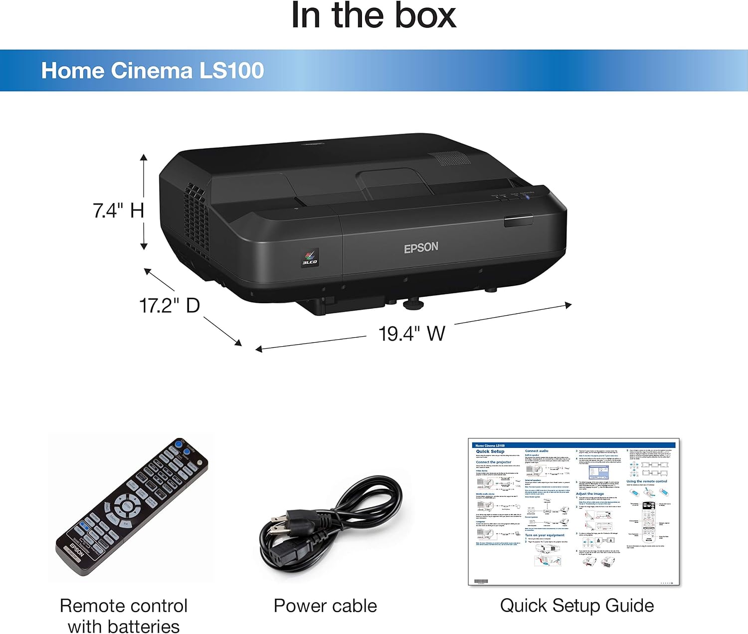 Contents of the Epson Home Cinema LS100 box