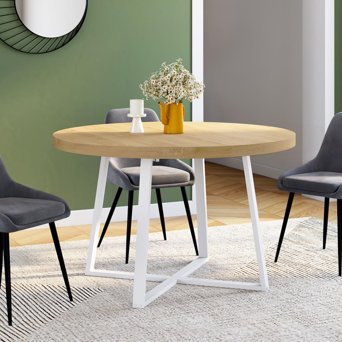 IDMarket - SELMA tavolo da pranzo rotondo allungabile 4-8 persone legno e bianco 110-150 cm