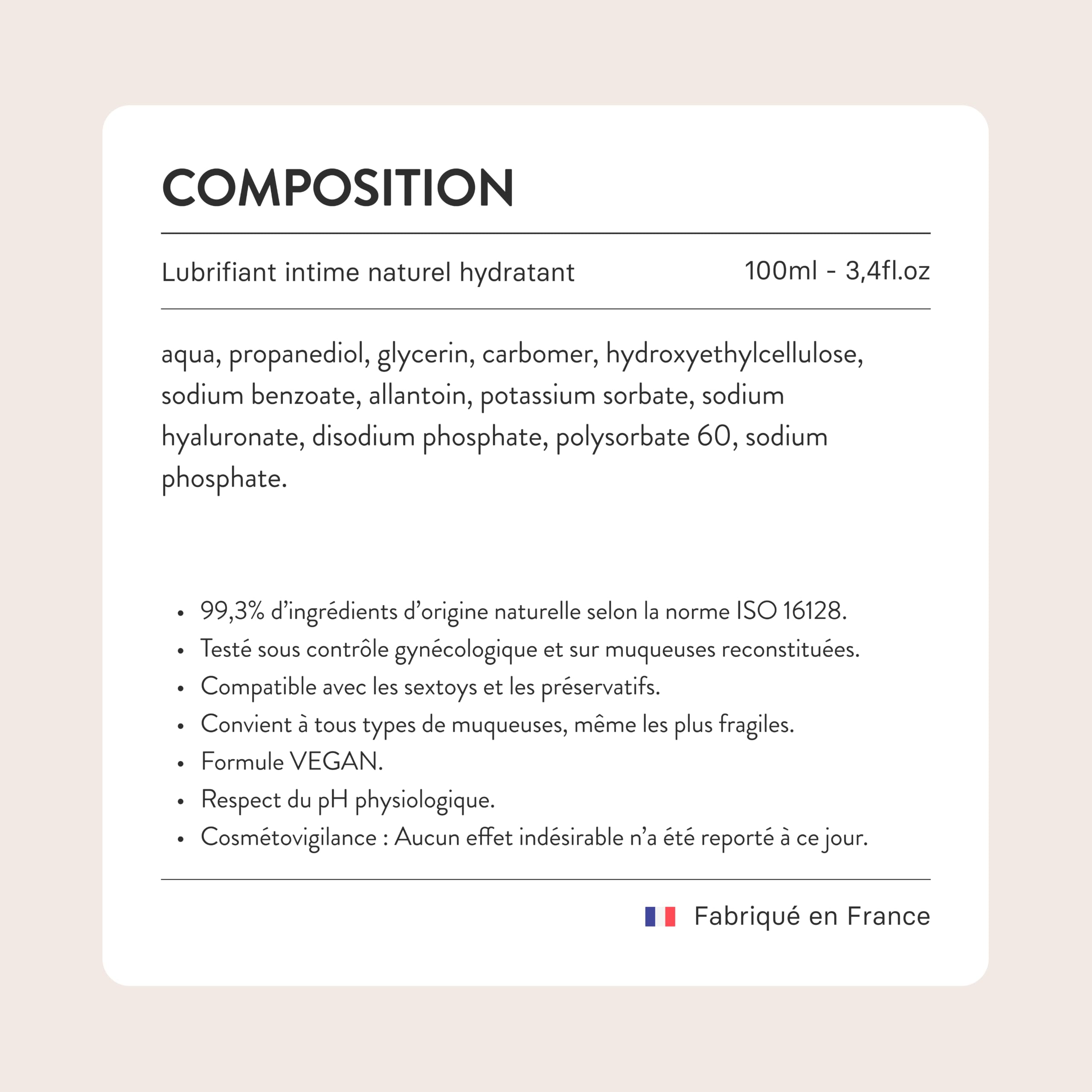 YESforLOV Lubrifiant Naturel Hydratant à Base d’Eau - Gel Lubrifiant Intime Enrichi en Acide Hyaluronique - Hypoallergénique, Non Collant, Sans Parfum - Fabriqué en France - 100 ml.
