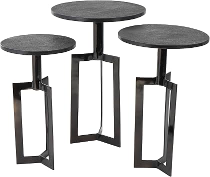 Deco 79 Aluminum Metal Side End Accent Table Tripod Shaped End Table with Black Marble Tabletops, Set of 3 Side Table 24", 23", 21" H, Black