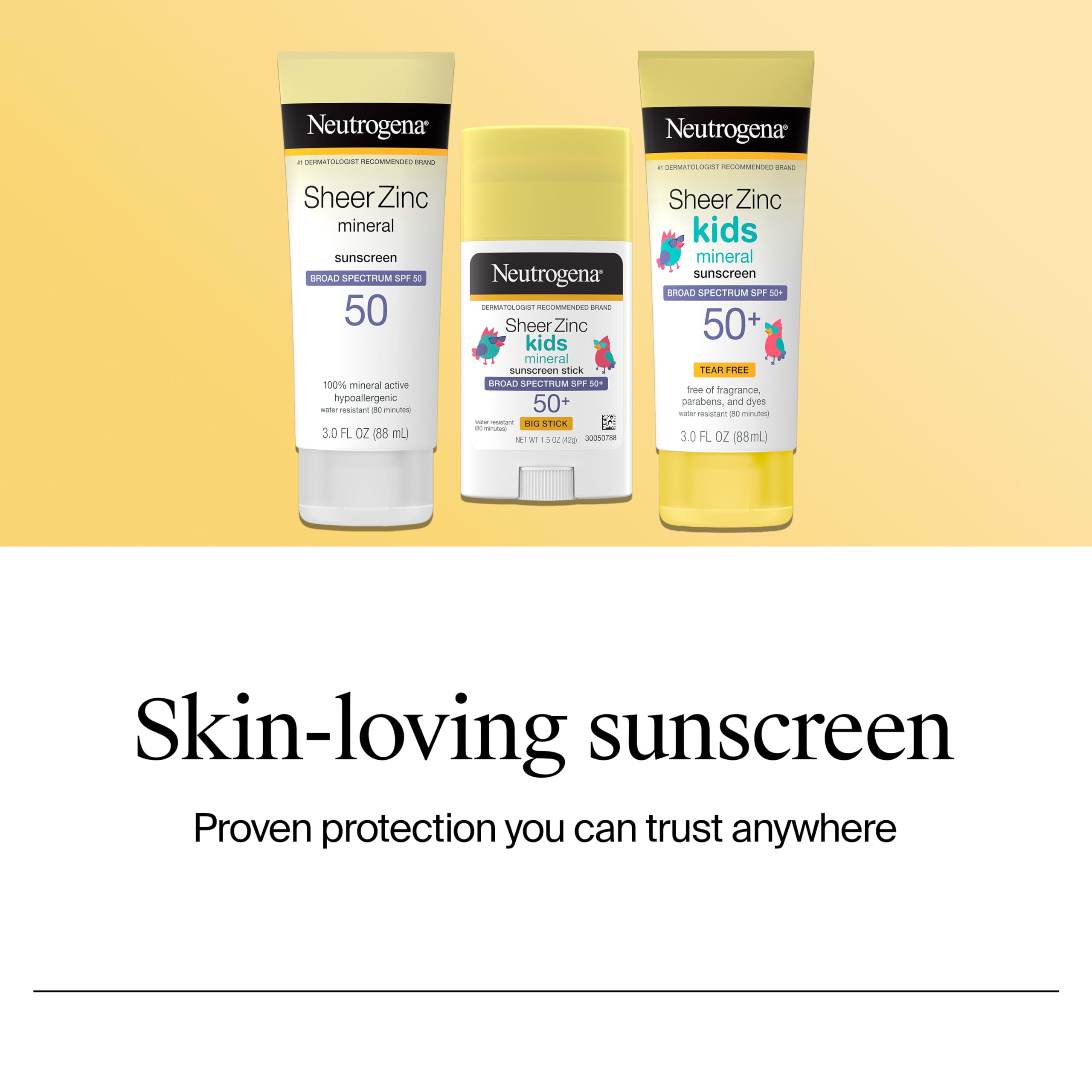 Neutrogena Sheer Zinc Oxide Kids Mineral Sunscreen Stick, Broad Spectrum SPF 50+ & UVA/UVB Protection & Water Resistant with Residue-Free, No-Mess Application, Oil- & Paraben-Free, oz