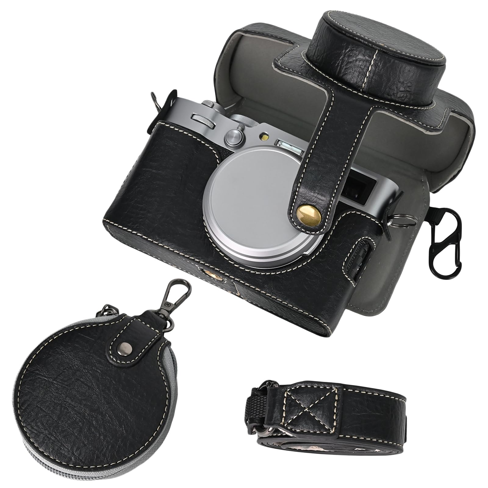 Rieibi X100VI Retro Leather Case for Fujifilm X100VI Digital Camera - Protective With Strap and Grip - Black