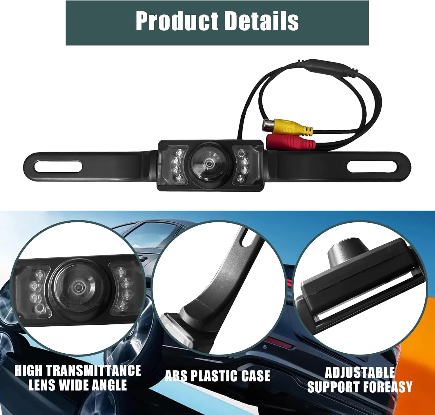 License Plate Reversing Camera, Waterproof and Dust-Proof HD Picture, Wide-Angle Night Vision, 8 Light Infrared for Cars image 3