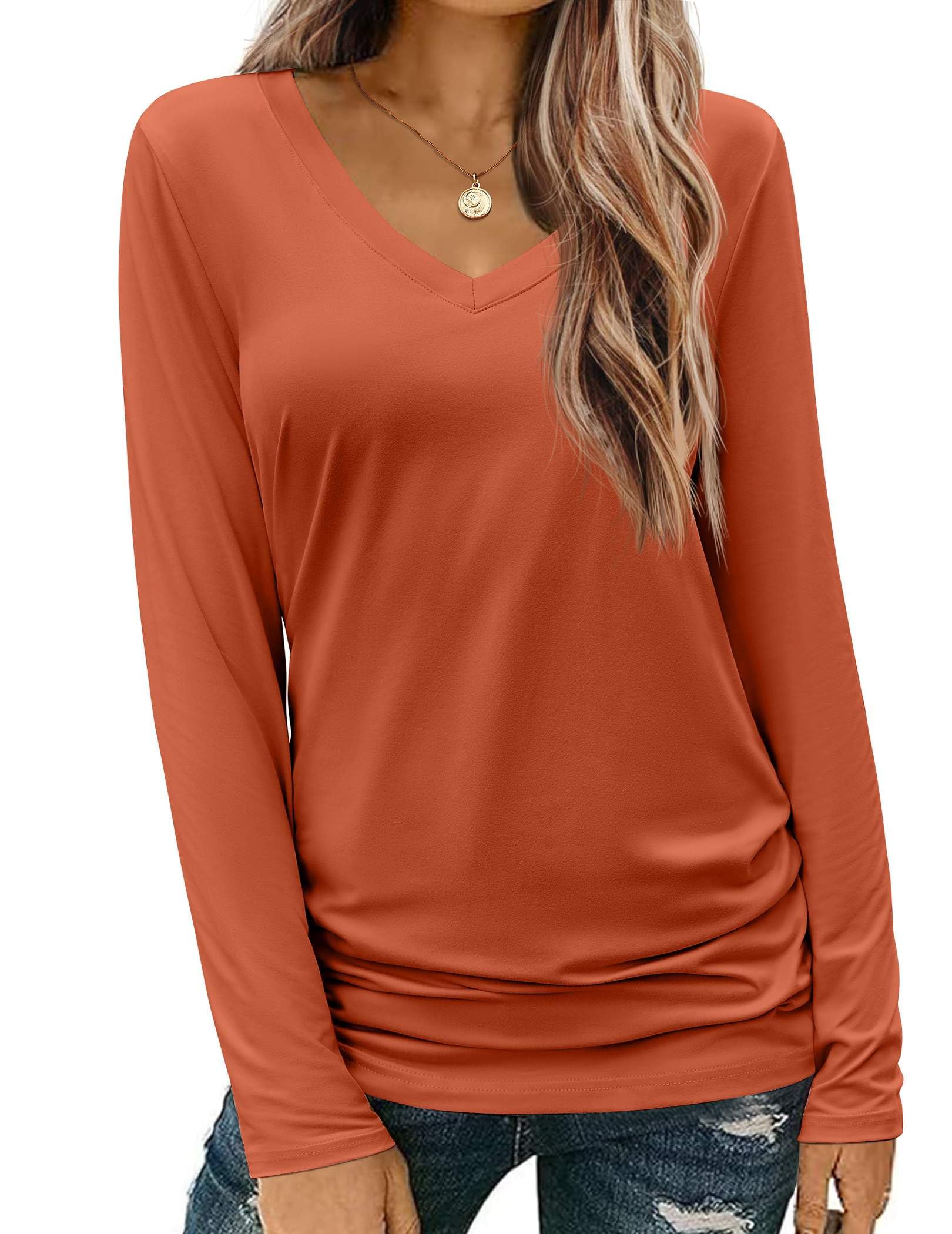 Zeagoo Womens T Shirts Long Sleeve V Neck Basic Tee Casual Loose Fit Soft Fall Tops Outfits 2026 S-XXL