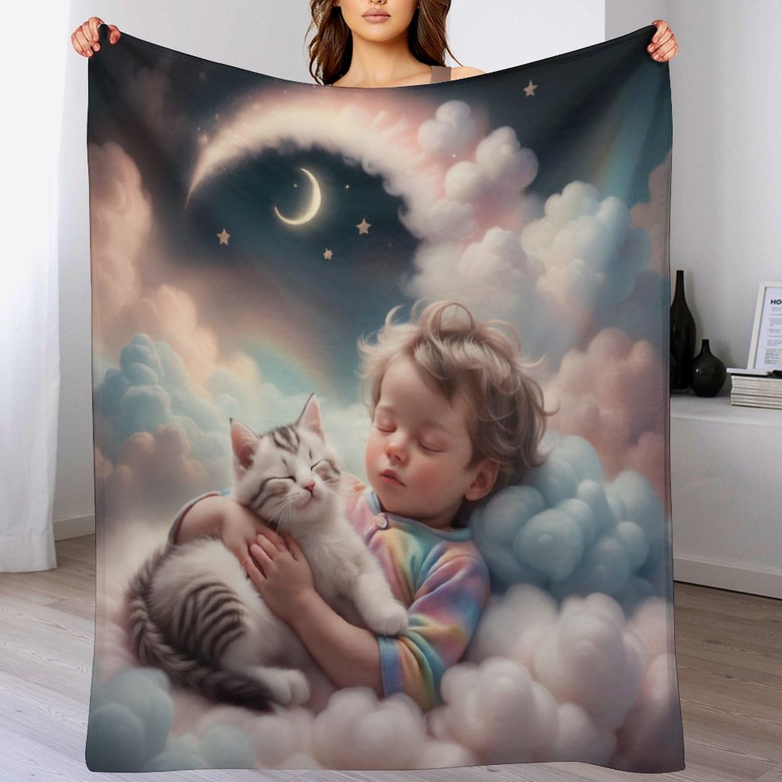 Couverture jeté flannel chat mignon pour sieste sur canapé