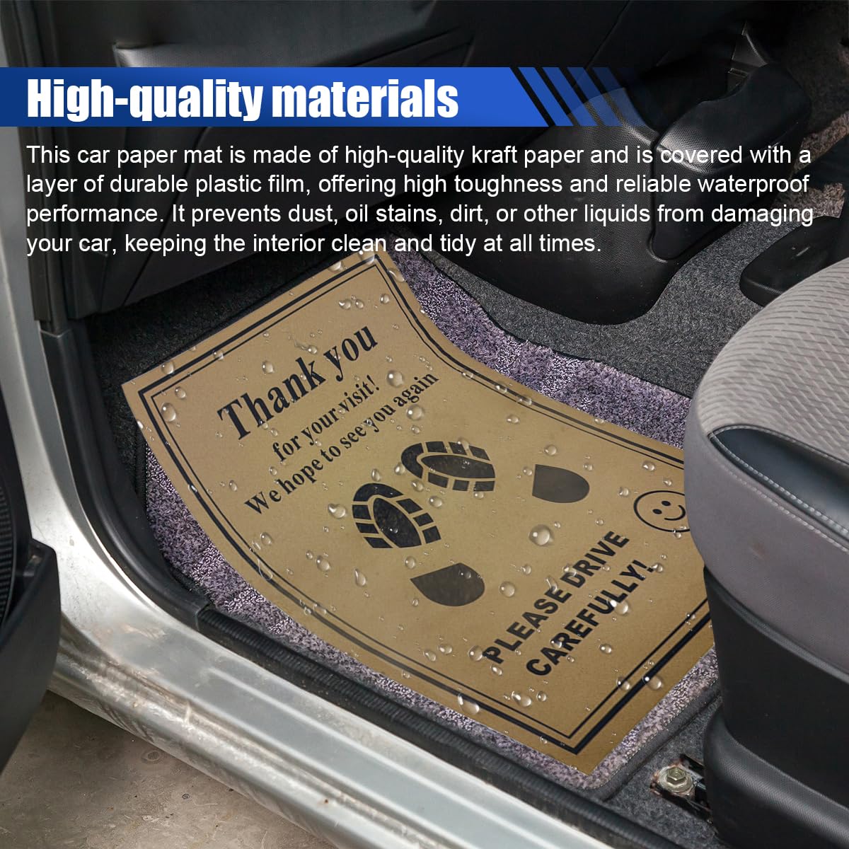 UHANBUT 50PCS Car Kraft Paper Floor Mats 15x19 Inch Waterproof Temporary Vehicle Floor Protective Pads Disposable Automotive Wash — view 4