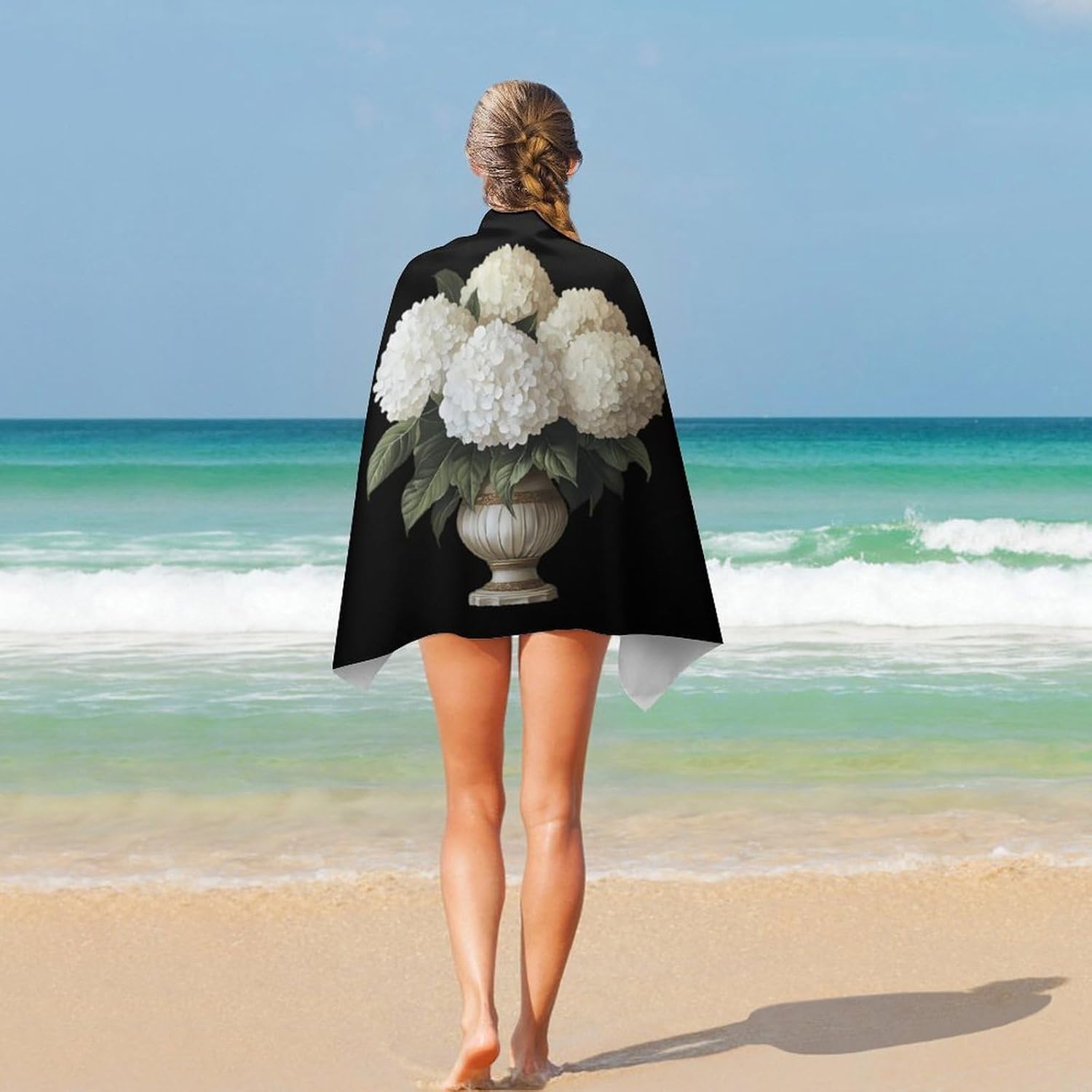 White Hydrangeas Flower Oversized Beach Towel Soft Absorbent Pool Bath Swim Towels for Adults Travel Vacation Gifts 130x80cm