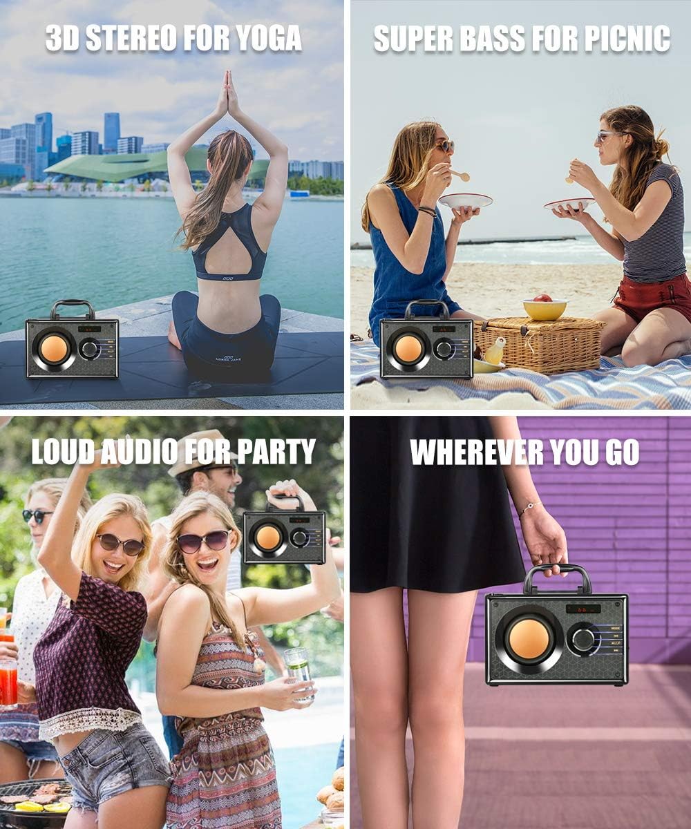 Exсluѕіvе Sресіаl Portable Wireless Bluetooth Speakers with FM Radio Subwoofer MP3 Player Remote Control AUX, Rich Bass Party Speaker, Clear Stereo Sound Outdoor Home Desktop Speakers for Phone PC Computer TV(Black)