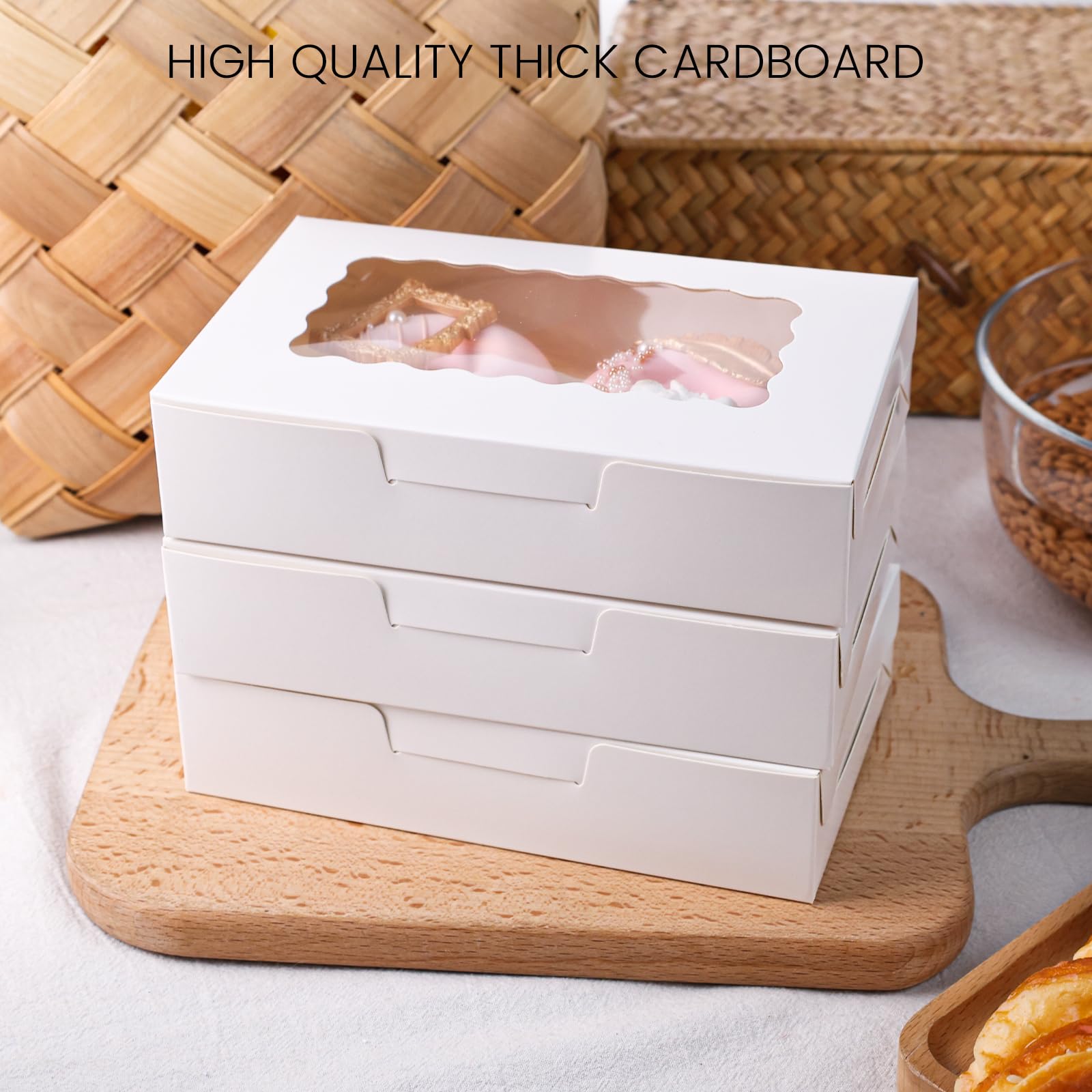 VGOODALL 20PCS Cookie Boxes, 7x4.3x1.5 Inches White Bakery Boxes with Window Cupcake Containers for Gift Giving, Treat, Dessert, Strawberries,Muffins