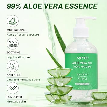 Aloe Vera Gel 500 ml – 100% Natural Pure Aloe Vera for Face Body Hair, Soothing and Nourishing Moisturising Aloe Cream for Dry Skin, Sunburn, Acne, After Sun Lotion