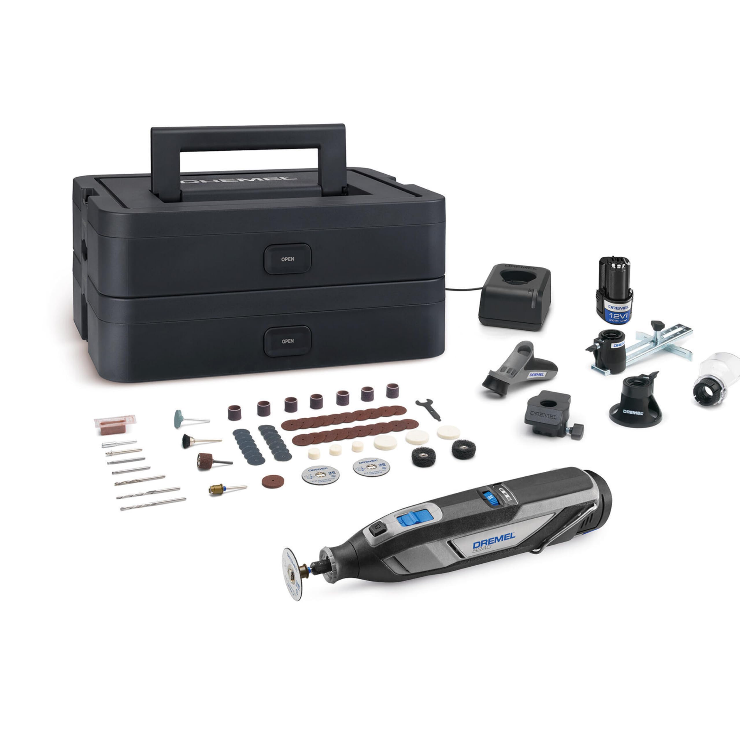 Dremel 8240 5/65 Akumulatorowe narzędzie obrotowe 12V, 5 przystawkami, 1 Platinum BOX, 65 akcesoriami do cięcia, grawerowania, szlifowania, polerowania, szlifowania, wiercenia