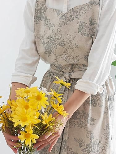 Miniatura 4 de Delantales plisados de algodón con espalda en X para niñas, niñas, mujeres, hogar, cocina, jardín, pintura artística, pinafore floristería