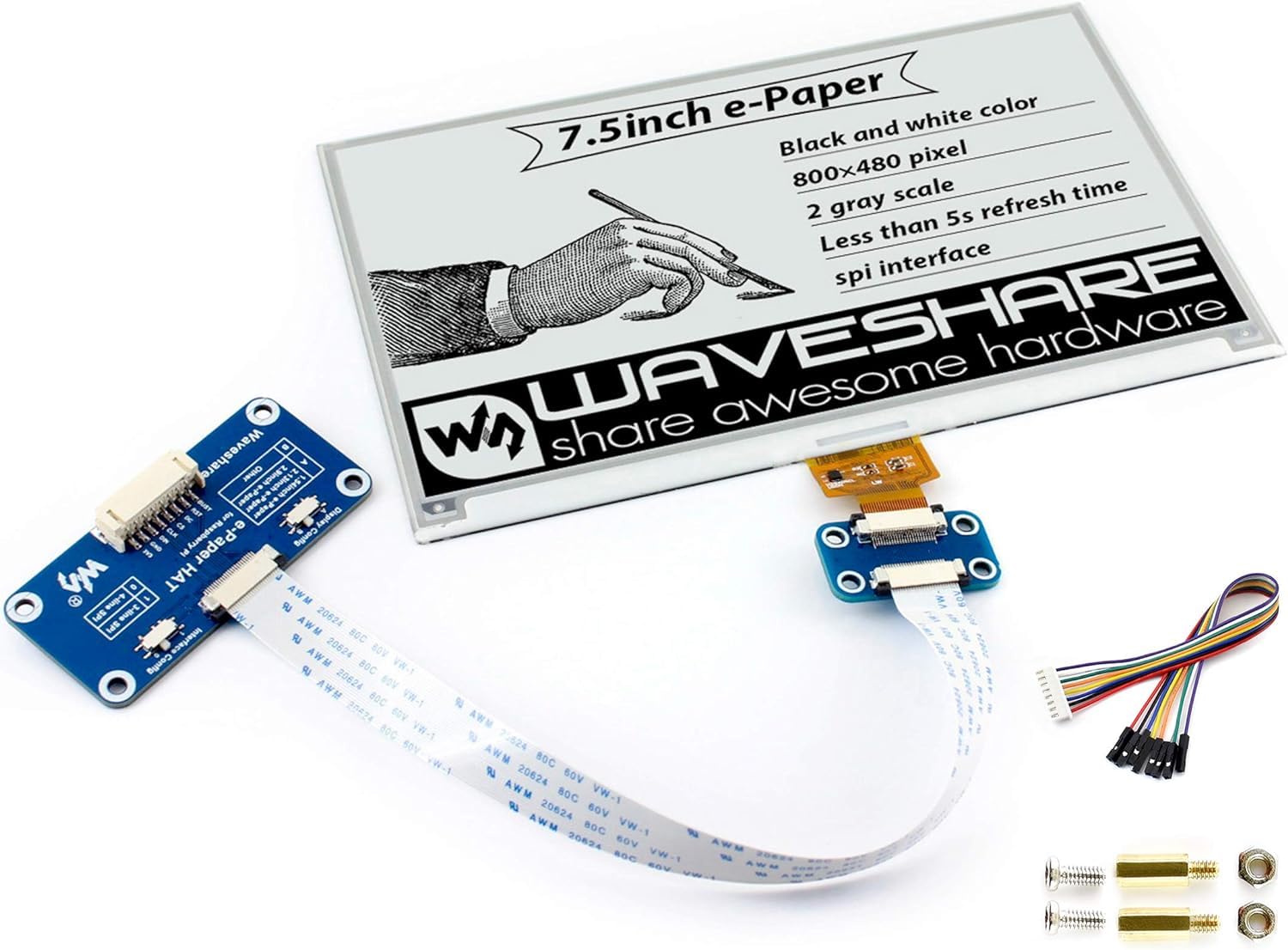 Waveshare 7.5inch E-Paper Display HAT Module 640x384 Tri-Color Electronic E-Ink Paper Screen Three-Color Yellow/Black/White Work with Raspberry Pi/A rduino/STM32 SPI Interface Clear Display-picture-18