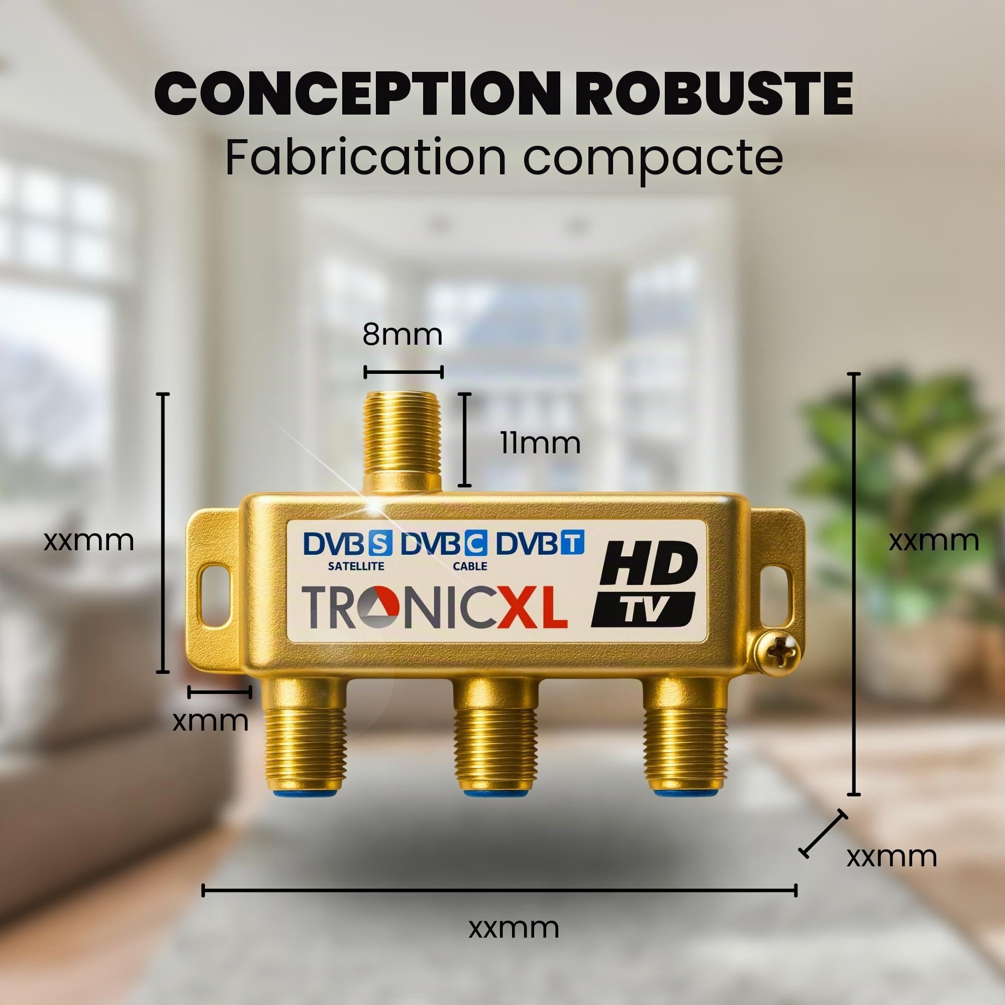 TronicXL 24K Distributeur Large Bande Câble répartiteur 3 Voies TV Souple pour TNT télévision par Sat UHF VHF câbles Splitter Unicable HD 3D 4K numérique DVB-S2 BK Radio F Satellite Séparateur