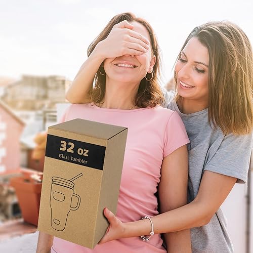 Miniatura 7 de Vaso con tapa y pajilla, tazas de vidrio de 32 onzas sin BPA, 2 popotes y 2 tapas para café helado con asa, taza para batidos con funda de silicona,