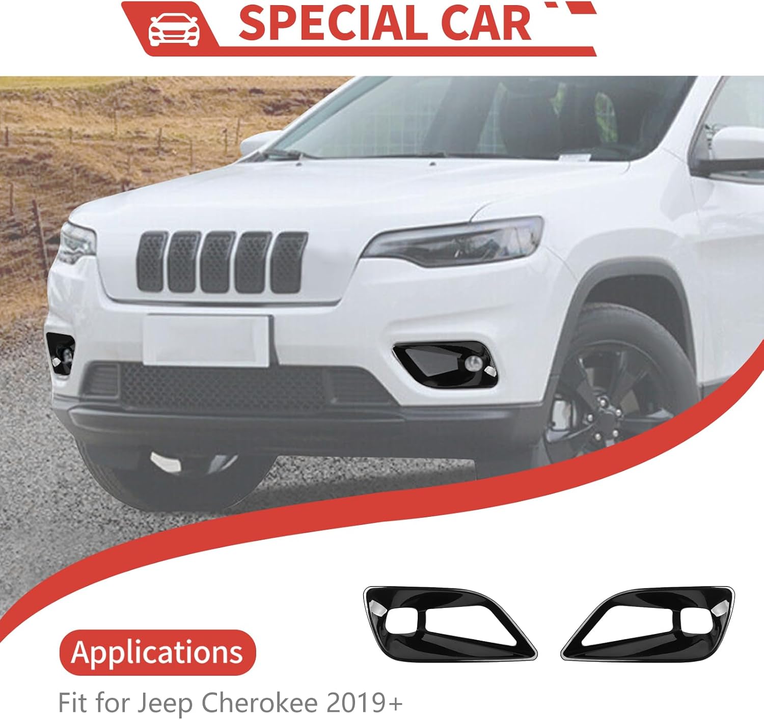 fit for Jeep Cherokee 2019+ Black Front FogLight Guards Front FogLamp Decoration Trim Exterior Accessories