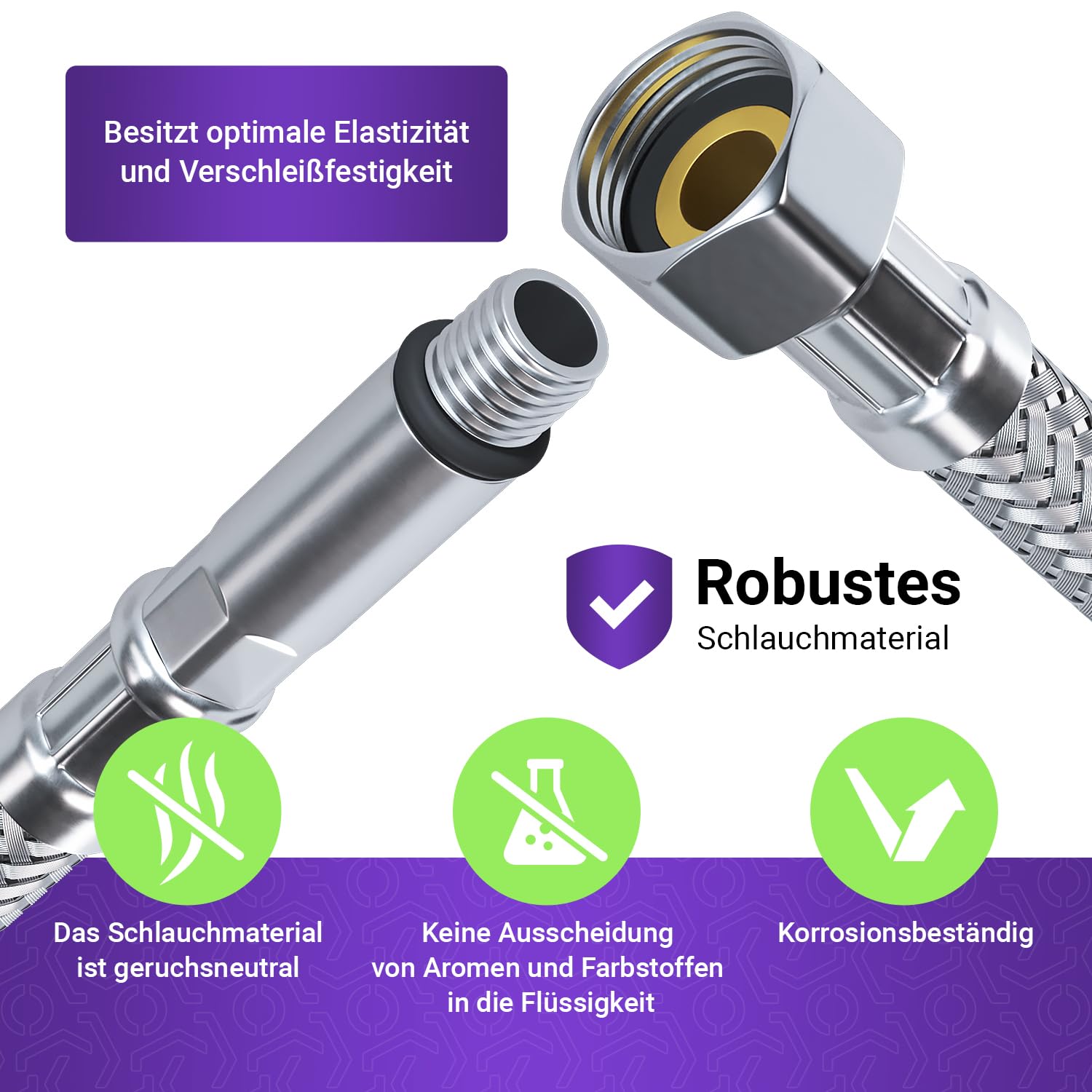 Viоks.pro 100 cm tubo di collegamento 3/8 pollici ÜM x M10 in acciaio inox – Tubo doccia 1 m tubo in gomma intrecciato – Tubo flessibile per rubinetto 3/8 pollici