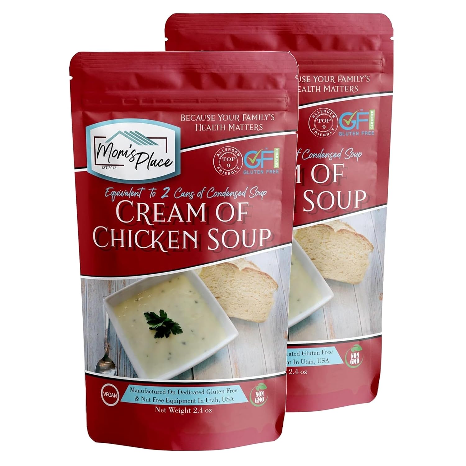 Mom’s Place Gluten Free & Dairy Free Cream of Chicken Soup Mix (2-Pack), Equal to 4 Cans of Condensed Soup 4.8 oz - Vegan, Nut, Corn & Soy Free