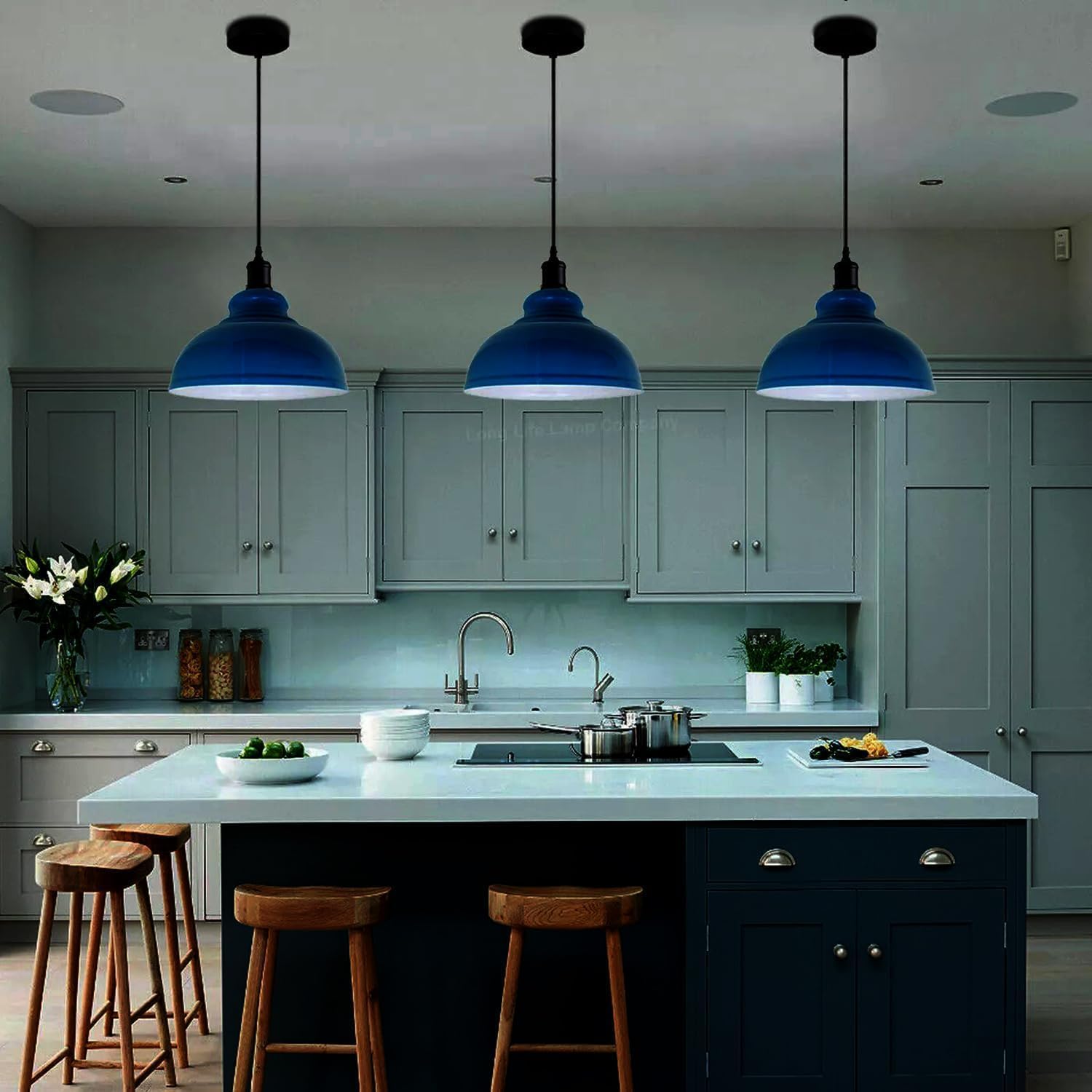 LEDSone Industrial Pendant Light Retro Chandelier Ceiling Light Vintage Lamp Ceiling Lighting Metal Shade for Restaurant Living Room Bedroom Kitchen Hallway Bar (Blu navy)