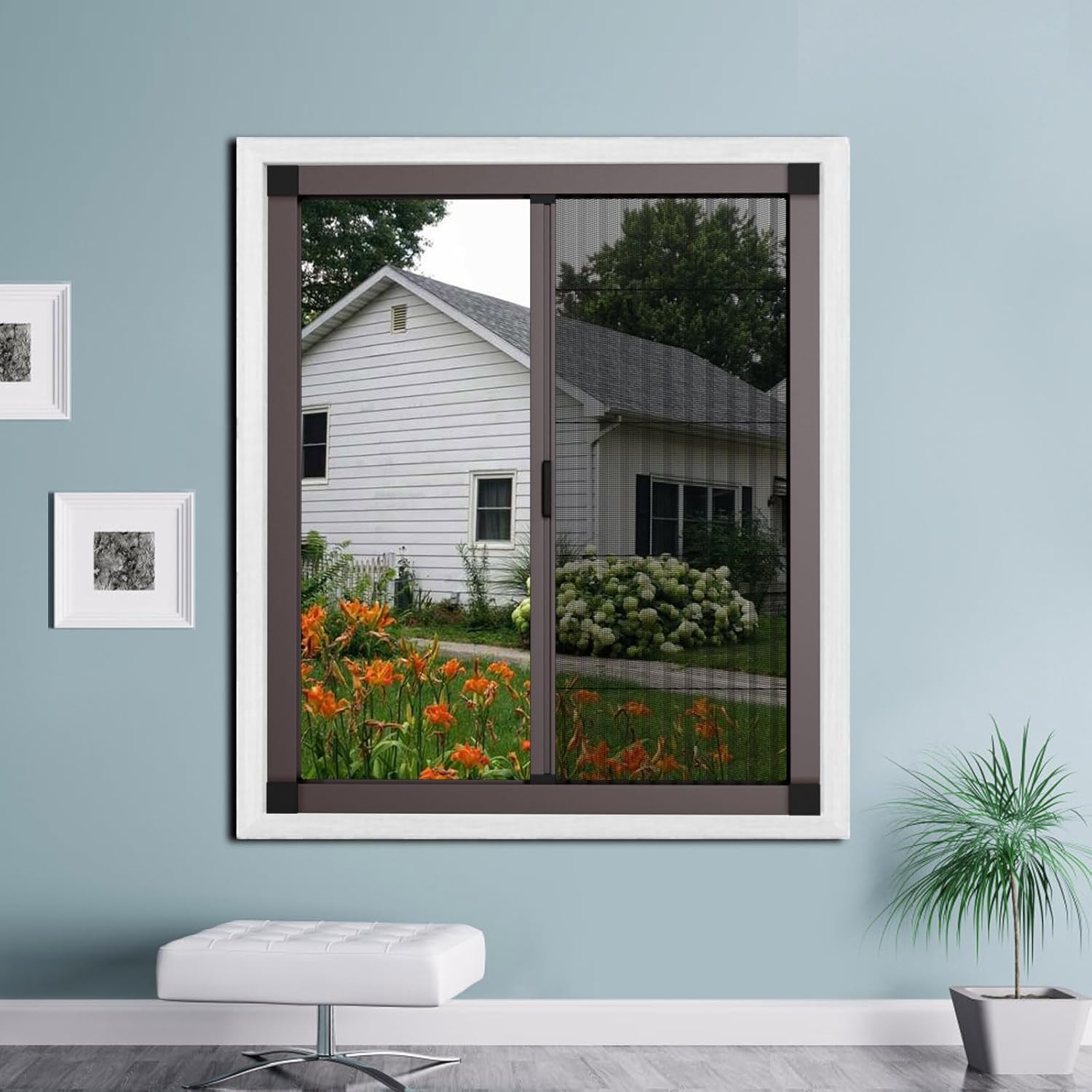 ROOMNEST Customize Size No-Drilling Retractable Window Screen, Folding Window with Aluminum Frame and Durable Mesh, Keeps Bugs Out, for Window & Patio（White）