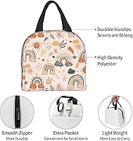 Vista 7 de Ucsaxue Lonchera estética bohemia con diseño de arco iris, pequeña lonchera aislada con bolsillo frontal, lonchera estética para congelar, lonchera