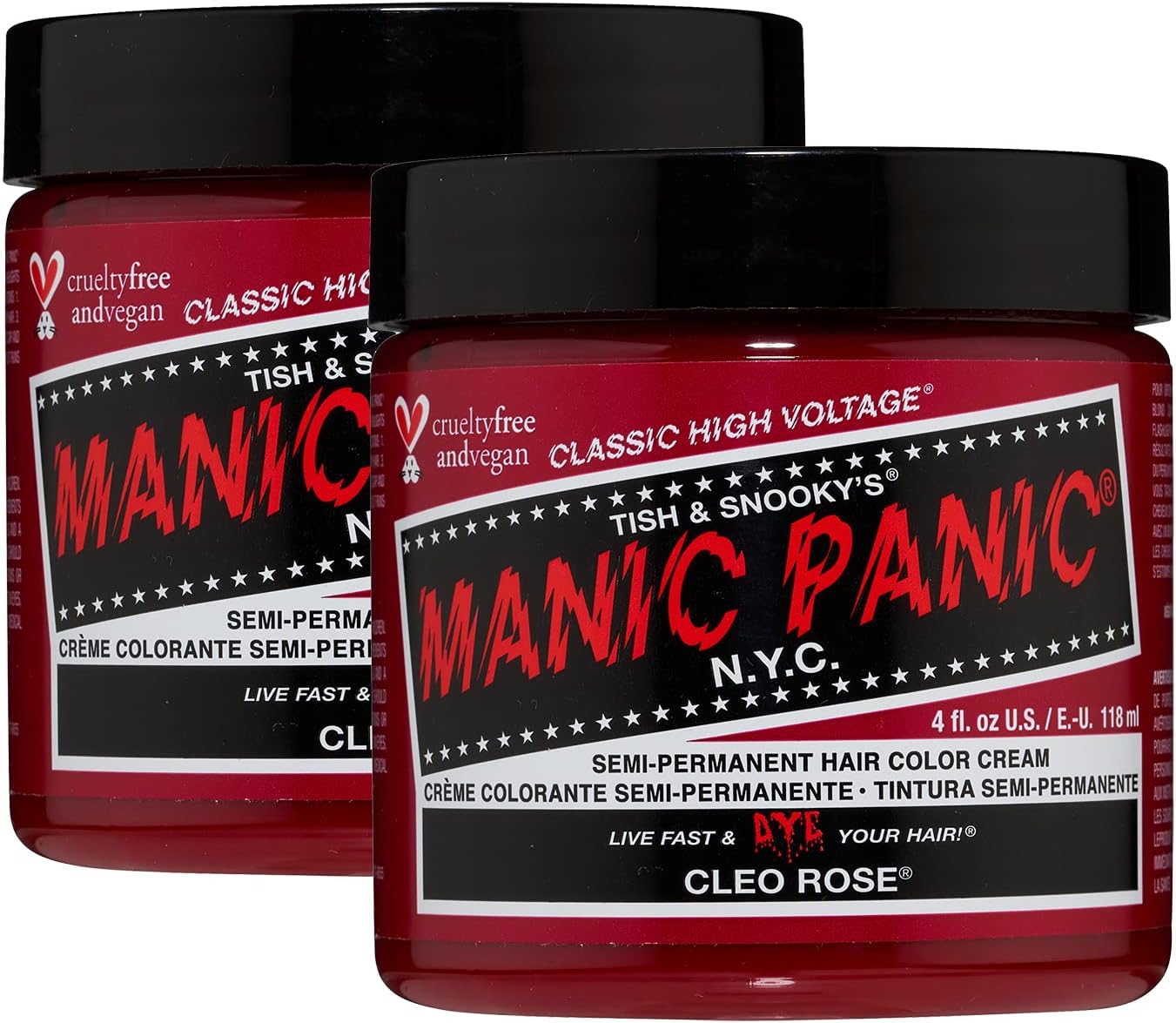 Manic Panic Cleo Rose Classic Creme, Vegan, Cruelty Free, Red Semi Permanent Hair Dye 2 x 118ml