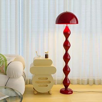 LITFAD Unique Floor Lamp with Iron Shade and Foot Switch Modern Floor Light for Stylish Indoor Lighting 3 Color Temperatures - 110V-120V Red
