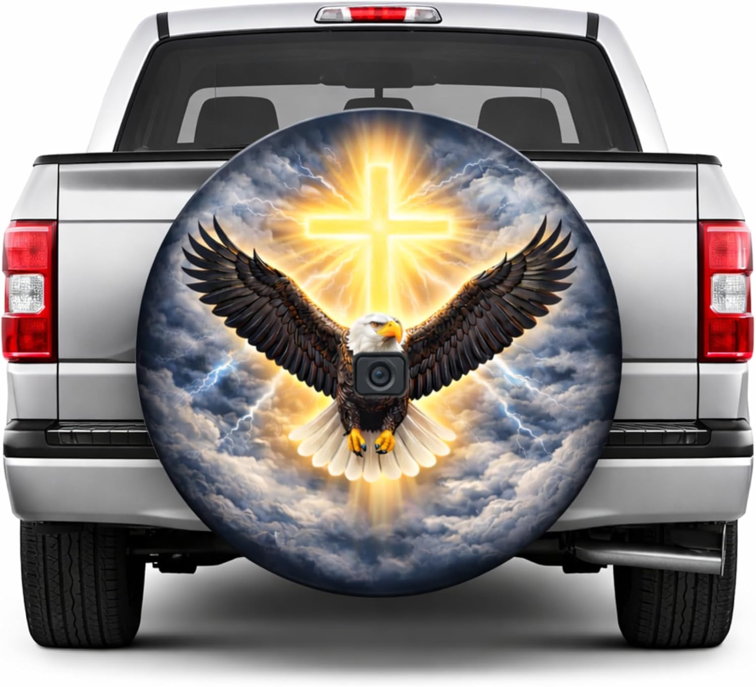 ThangPham Shop America Christian Eagle Spare Tire Cover with/Without Backup Camera Hole – Patriotic Faith America Flag Wheel Cover