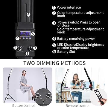 Photography Lighting, Battery Powered Portable Handheld Wand Dimmable LED Studio Light Stick Kit with NP-F970 Li-ion Battery, Stand, Remote for YouTube Video Recording, Streaming, Portrait