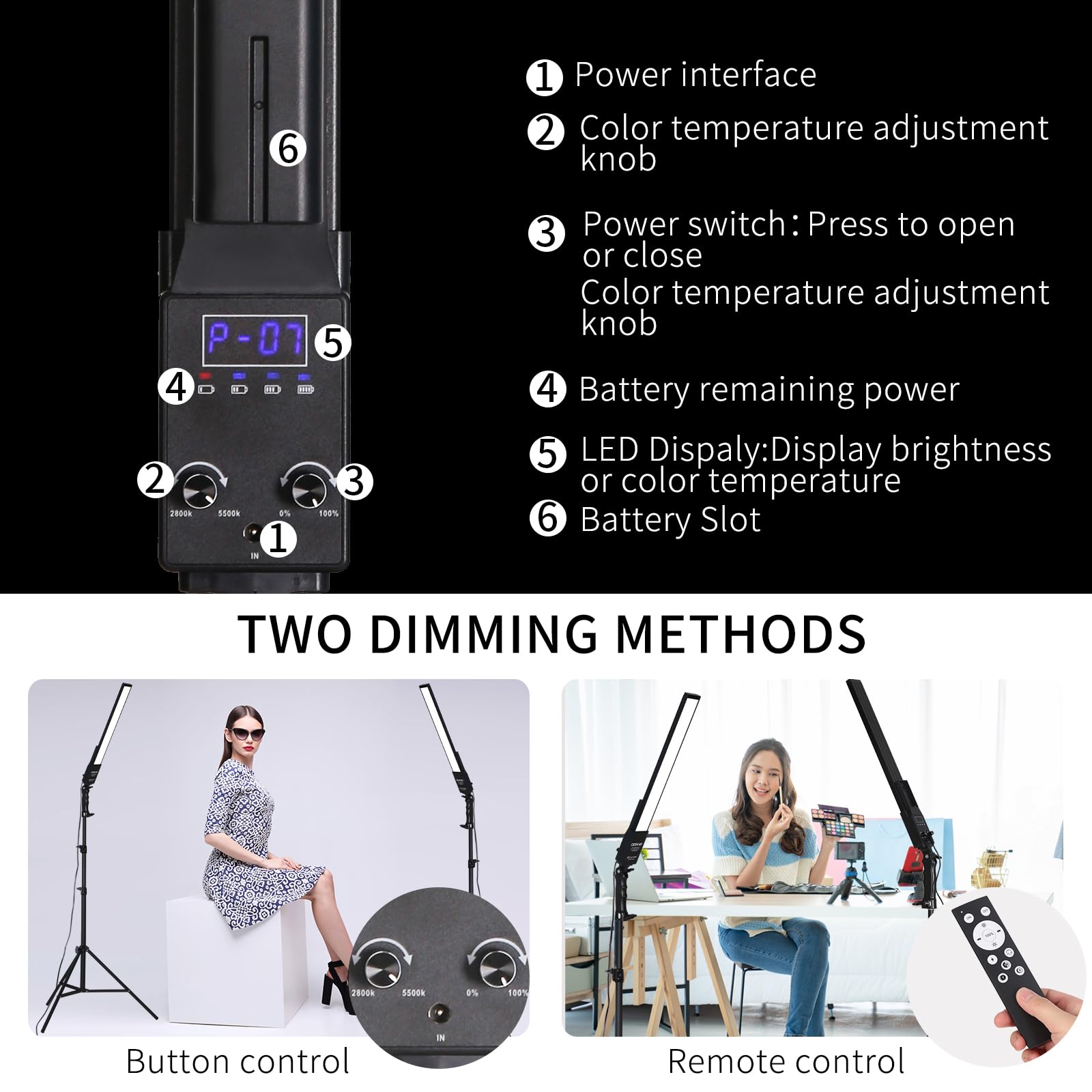 Iluminación de fotografía, kit de barra de luz LED portátil de mano con batería de iones de litio NP-F970, soporte remoto para grabación de video de YouTube, fotografía