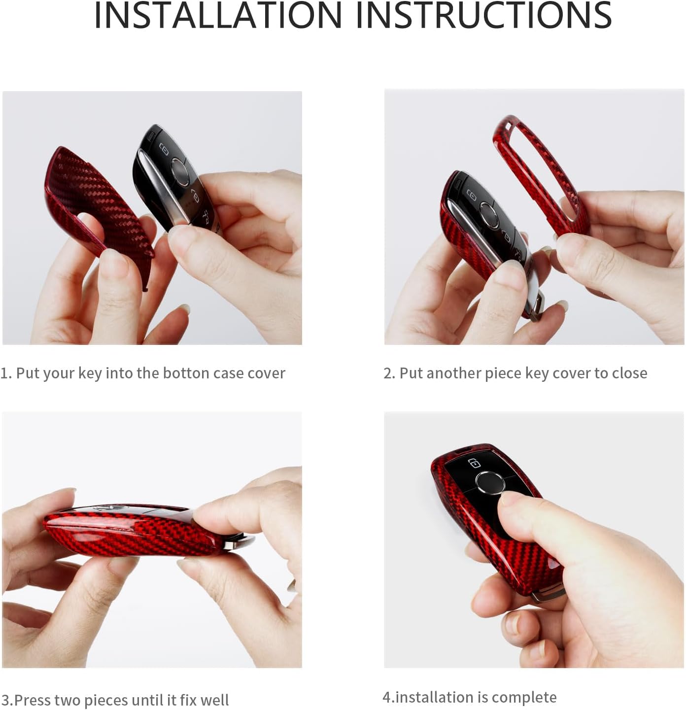 T-carbon Real Glass Fiber Key Fob Cover Compatible with Mercedes Benz,Key Fob Protector fits for Mercedes Benz A B C E S CLA CLK CLS GLA GLC GLE GLK SLK AMG Series Keyless Smart Key Fob,Red