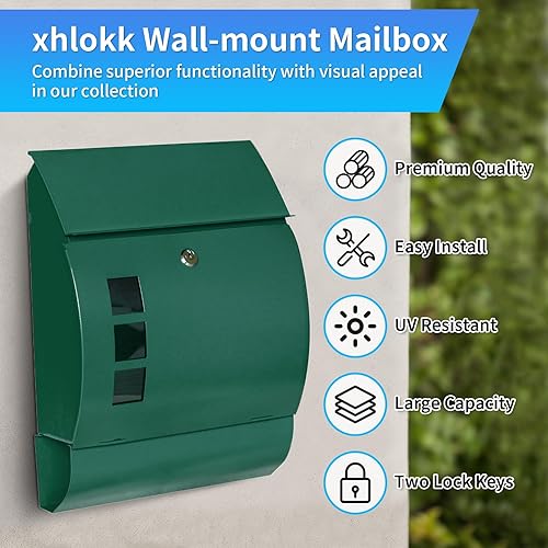 Miniatura 4 de xhlokk Buzones de correo para montaje en pared, buzones de correo con bloqueo para montaje en pared de casa, buzón de metal moderno de acero