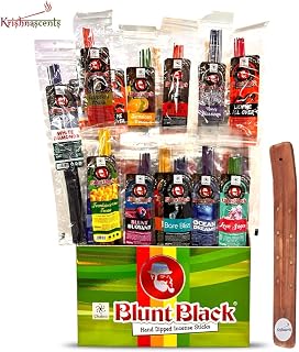Blunt Black Hand-Dipped Incense Sticks - Premium 144-Pack | 12 Variety Scents, 11" Long | Aromatherapy with Long Burn Time (12 Pack, 144 Total Sticks)