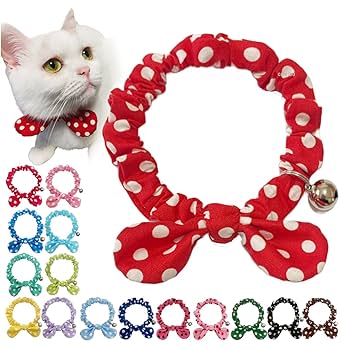 4つリボン、細シュシュ(ホワイト&ピンク)わんちゃん猫ちゃん用首輪 4つリボン細シュシュ、わんちゃん猫ちゃん用