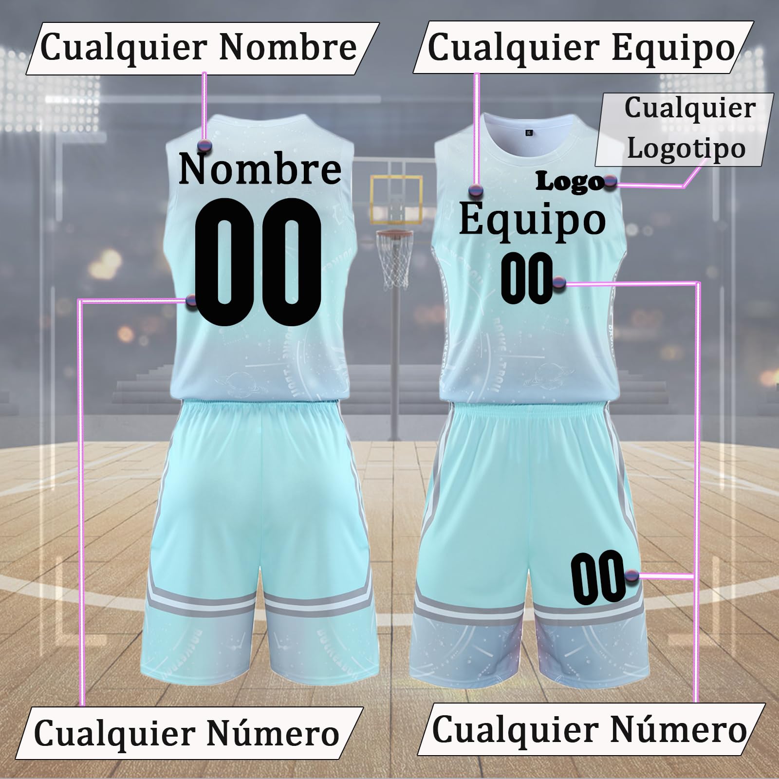 Equipación Baloncesto Personalizadas para Niños y Hombre, Camisetas de Baloncesto y Shorts de Baloncesto Personalizados con tu Nombre, Número y Equipo