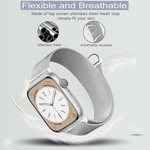 Miniatura 3 de ZPIAR Correa milanesa de acero inoxidable para Apple Watch de 1.929 in, 1.772 in, 1.732 in, 1.654 in, 1.614 in, 1.575 in, 1.496 in, cierre