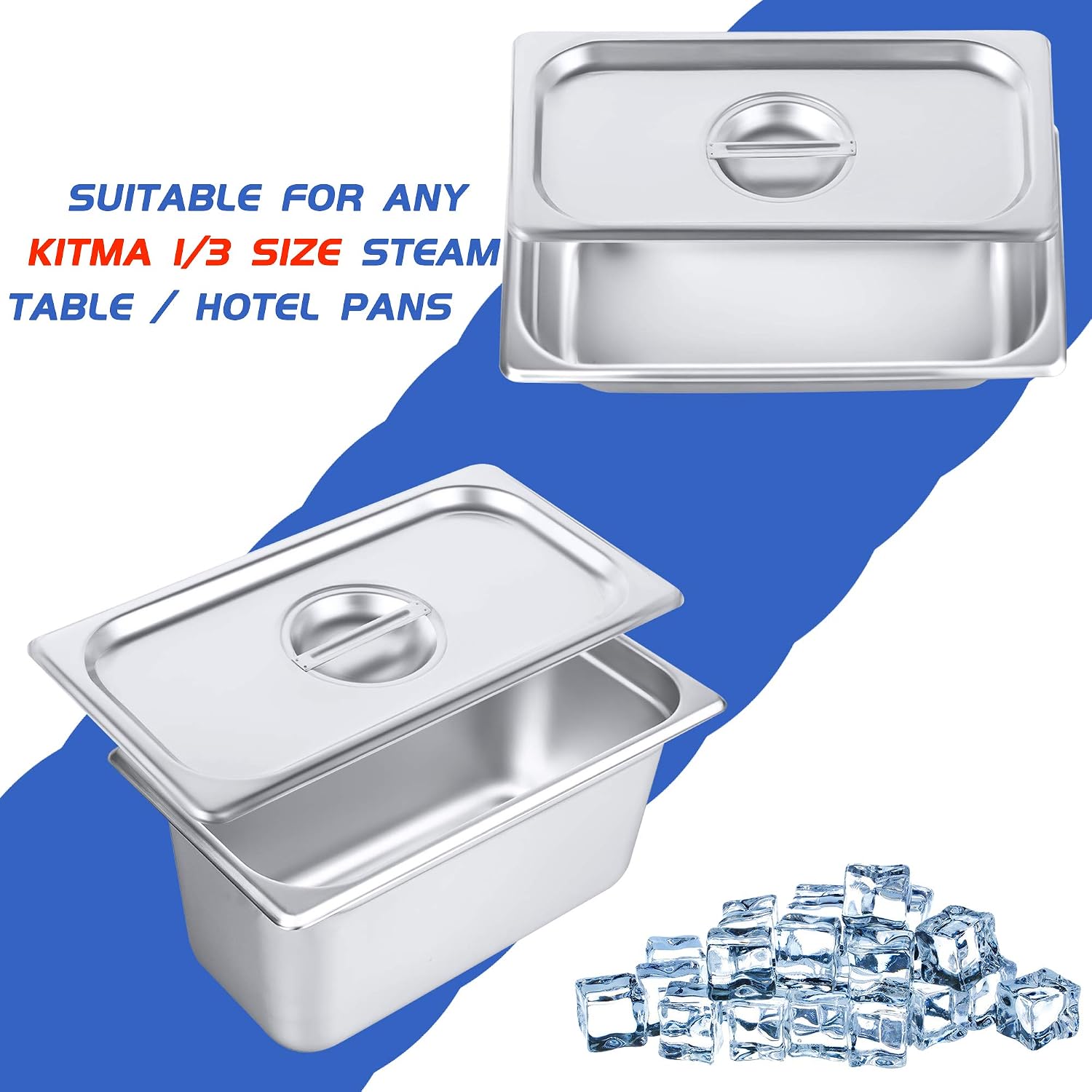 1/3 Size Stainless Steel Solid Steam Table Pan Cover, Pan Lids, Non-Stick Surface, Lid for 1/3 Size Steam Pans with Handle