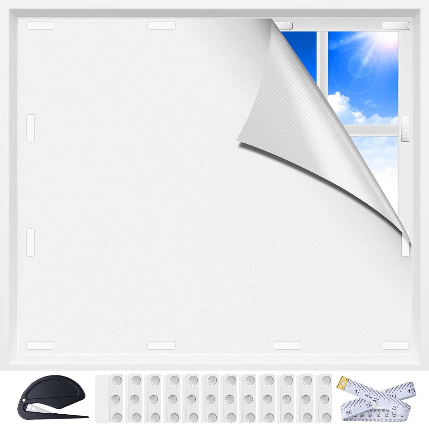 Magnetic Window Blackout Roller Blind 100% Blackout Roller Blind No Drilling Interior Sun Protection Roller Blind Blackout Removable for Skylights Slanted Window Travel Rental Apartment 100 x