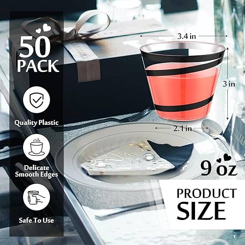 Vista 229 de Gejoy Vasos de plástico con borde de 9 onzas, vasos desechables para beber vino, vasos transparentes y elegantes de Halloween para suministros
