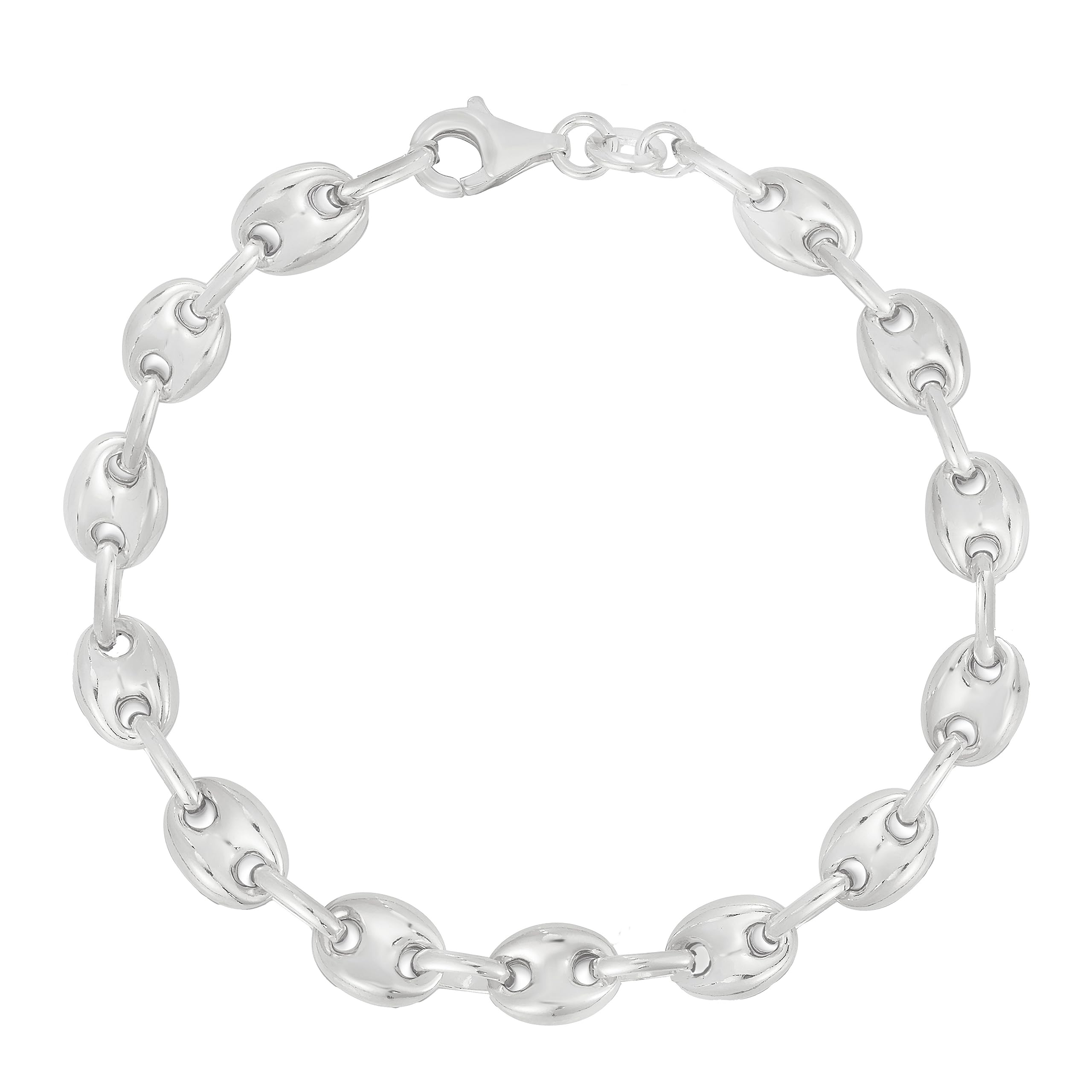 Savlano 925 Sterling Silver Hollow Puffed Anchor Mariner Link Chain Bracelet