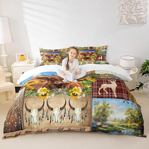 Miniatura 28 de Juego de funda de edredón para niños de aventura de camping, tamaño matrimonial, juego de ropa de cama de caza de ciervos, osos, lobo, animales