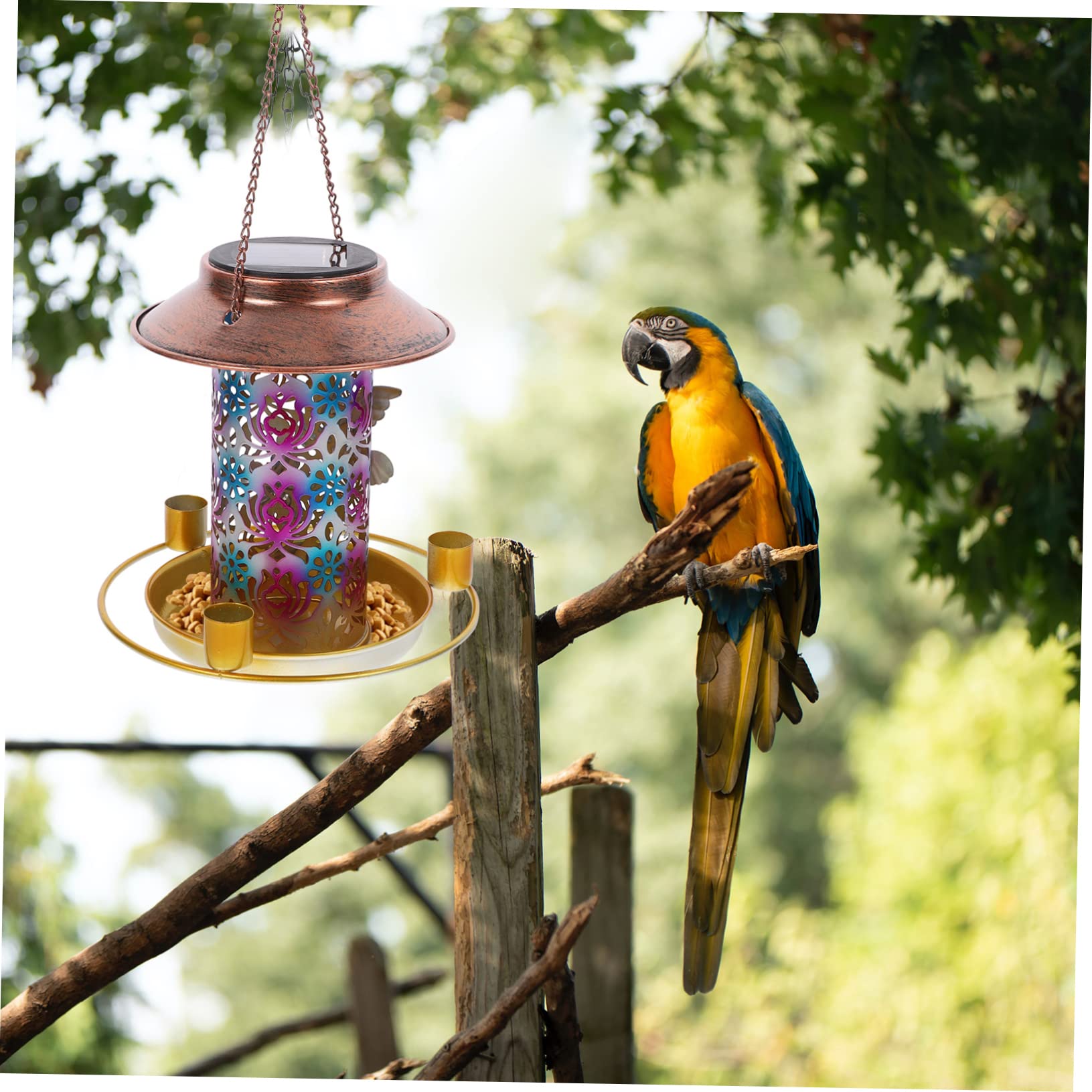 Sosoport Hängender Vogelfutterspender Aus Robustem Und Rostfreiem Solarbetrieben Automatischer Nachtleuchtung Einfach Aufzuhängen Für Garten Oder Terrasse