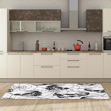 2 Pieces Kitchen Mat Skulls on Spider Web, Non Slip Washable Floor Rug, Absorbent Kitchen Mat Runner Rug for Kitchen, Hallway, Laundry Room
