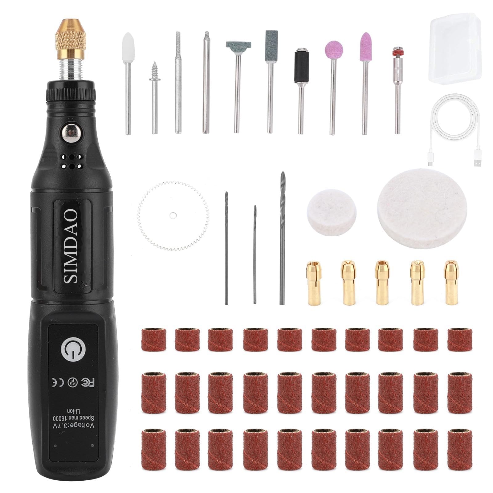 Mini Cordless Rotary Tool Set, 40PCS Accessories, 3.7V 16000RPM USB Rechargeable Electric Grinder with LED Light for DIY Engraving, Grinding, Polishing