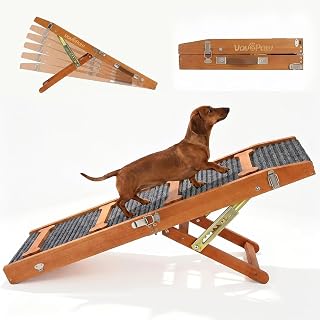 Upgraded Dog Ramp for Couch, Foldable Dog Ramps for Small Dogs | Adjustable Height 3.9"-18.9", Non-Slip Pad, Portable Pet Steps, Wooden Pet Ramp for Couch Sofa, No Assembly, Walnut