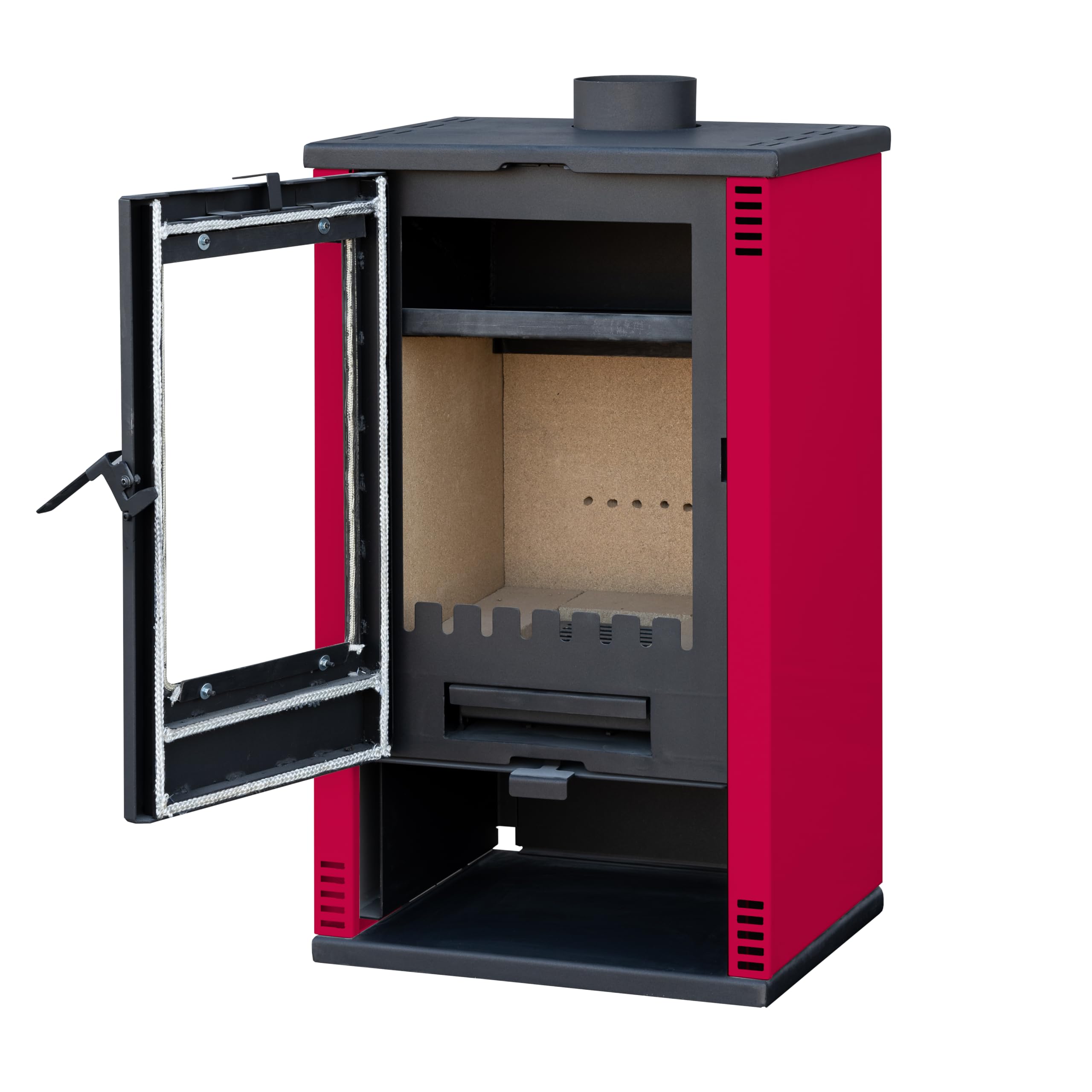 ALAZ Mouse K10M Poêle à bois 10 kW - Bordeaux - Poêle à bois avec chambre de combustion réfractaire et grande fenêtre - Pour bûches jusqu'à 50 cm - Classe énergétique A+