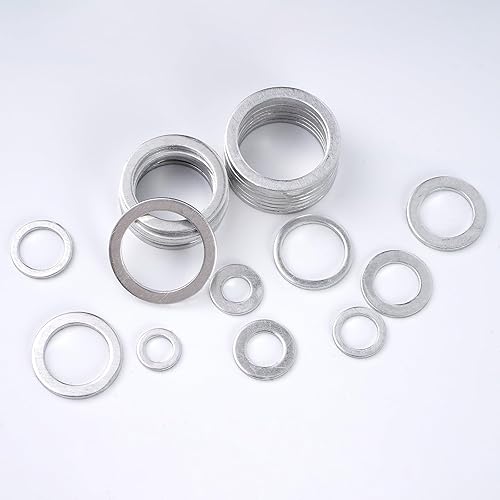 Miniatura 9 de 600 piezas de arandelas de trituración de 18 tamaños, kit surtido de arandelas de drenaje de aceite de aluminio, kit de sellos de tapón de drenaje