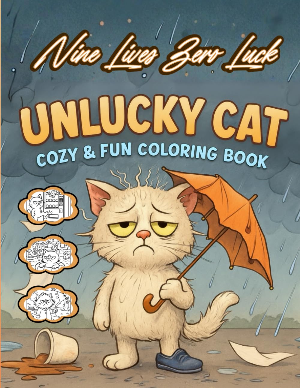 Unlucky Cat Coloring Book: Adorably Unfortunate Cats in Funny Situations | Funny Fails & Spooky Misadventures | Cute Coloring Book for All Ages