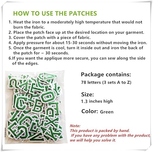 Miniatura 48 de Parches de letras para planchar de 1.3 pulgadas, 78 piezas, parches bordados del alfabeto A-Z para ropa, chaquetas, sombreros, mochilas, jeans